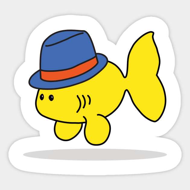 Super Cute Goldfish with a Big Hat Sticker by EnvelopeStudio